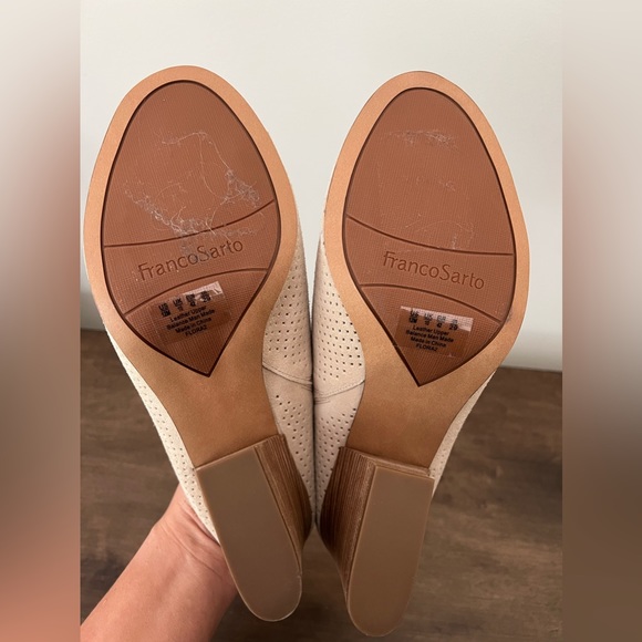 New without box Womens Franco Sarto Leather Peep Toe Heel Tan Beige size 12 - Picture 6 of 6